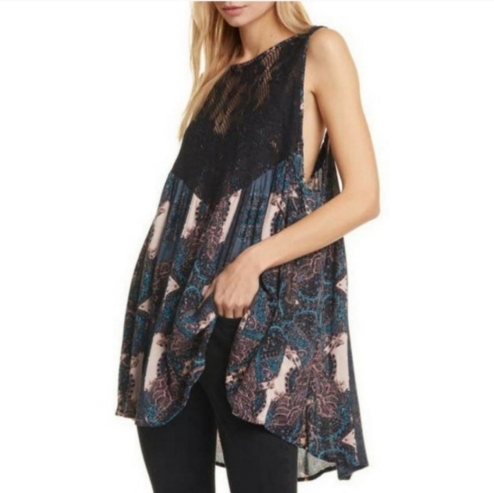 Intimately Free People Count Me In Paisley Crochet Lace Racerback Tunic Mini XS